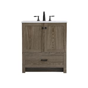 Timeless Home Silas 30 in. W x 19 in. D x 34 in. H Single Bathroom Vanity in Weathered Oak with Ivory Engineered Stone