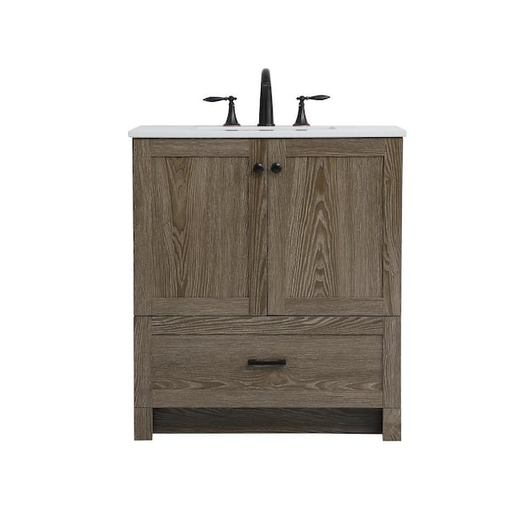 Unbranded Timeless Home Silas 30 in. W x 19 in. D x 34 in. H Single Bathroom Vanity in Weathered Oak with Ivory Engineered Stone