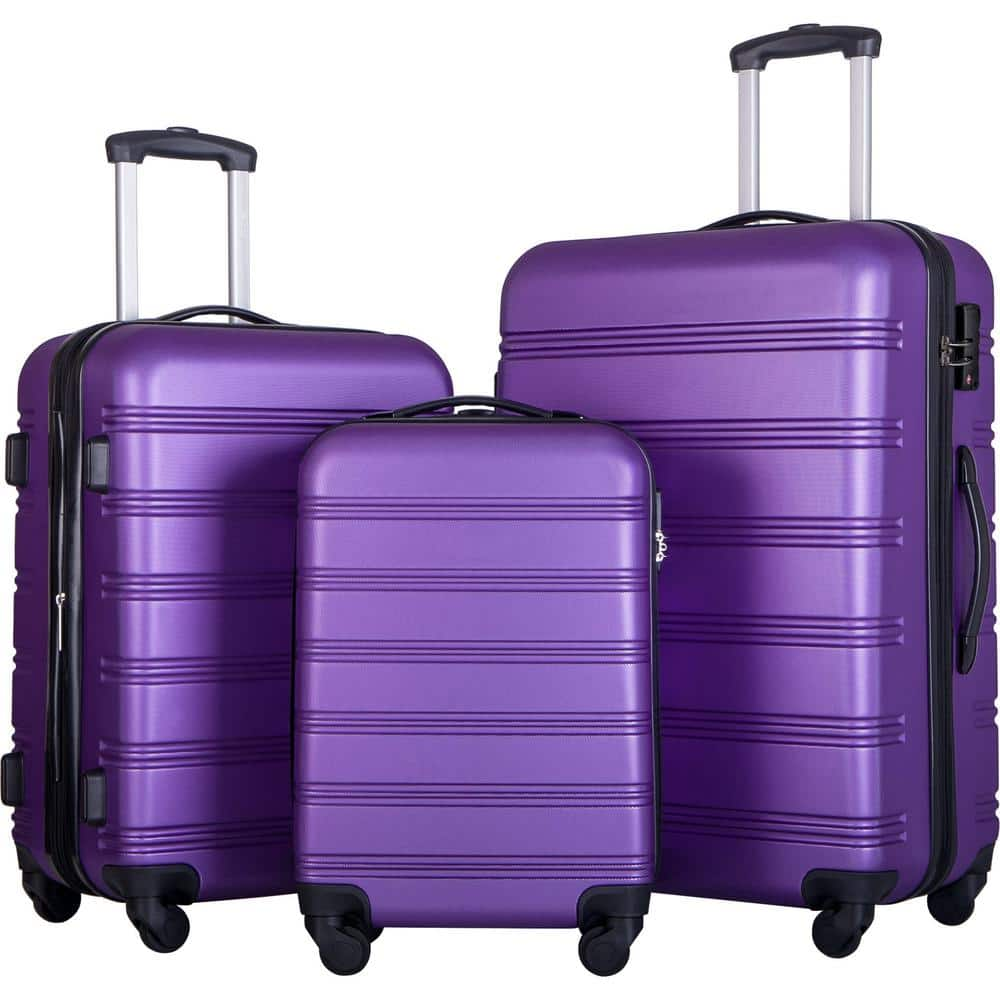 Purple 3 Piece Expandable ABS Hardside Spinner Luggage Set with TSA Lock