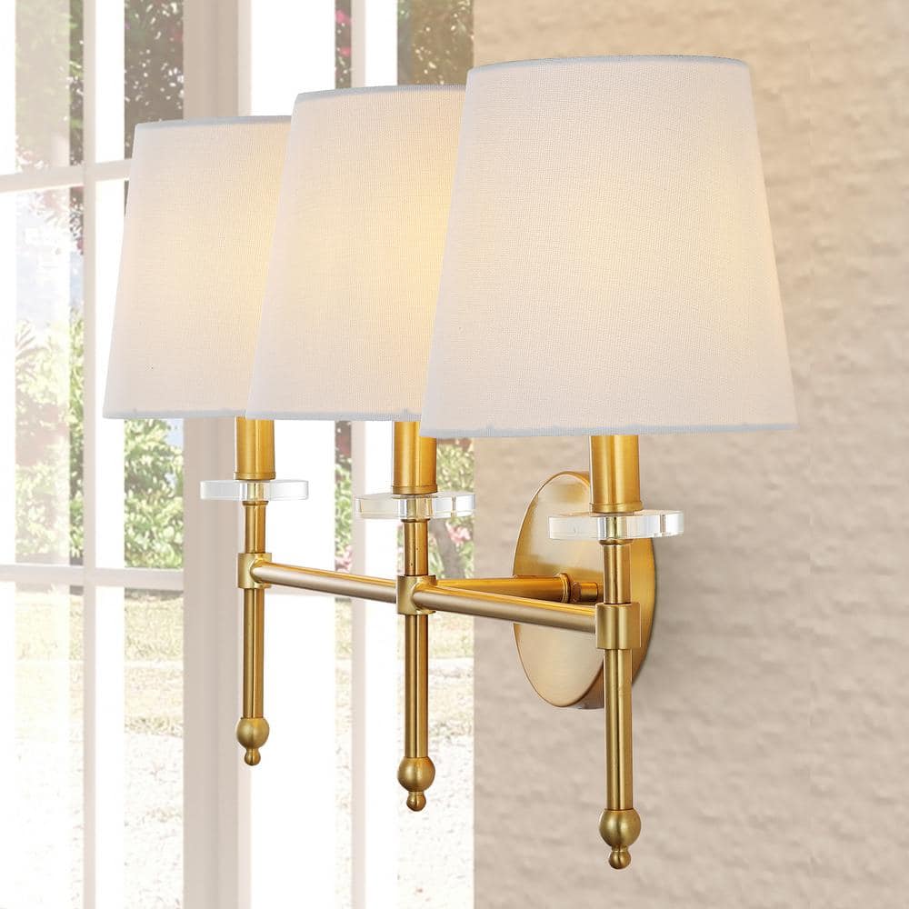 3-Light Brass Gold Modern Midcentury Vanity Light