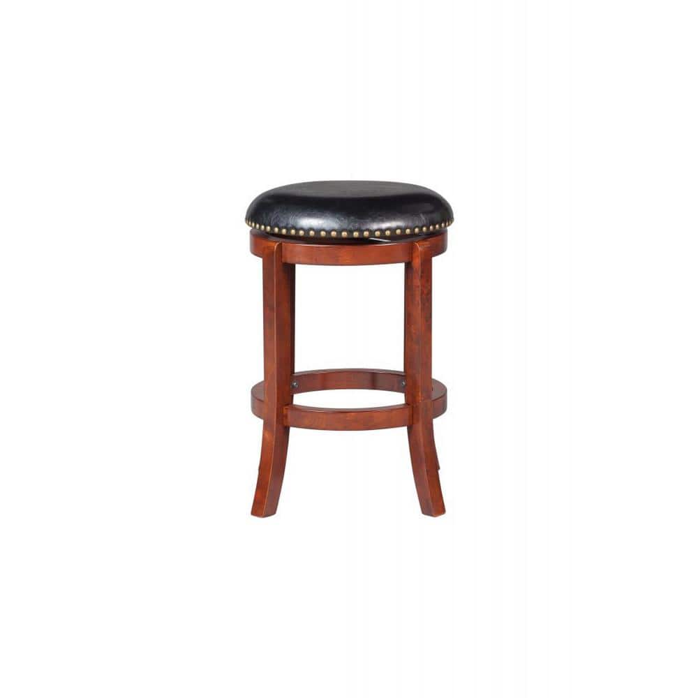 Cherry Cordova 24.5" Swivel Counter Stool with Brass Nailhead Trim