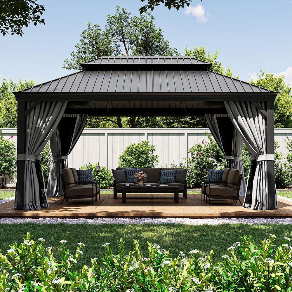 Sizzim 16 ft. x 12 ft. Hardtop Gazebo with Galvanized Steel Double