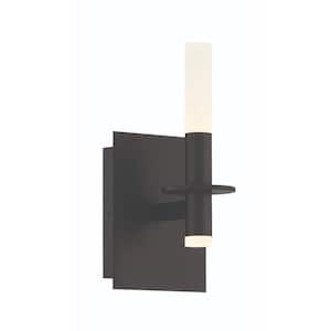 Torna 5.25 in. 1-Light Black Integrated LED Wall Sconce with White Acrylic Shade