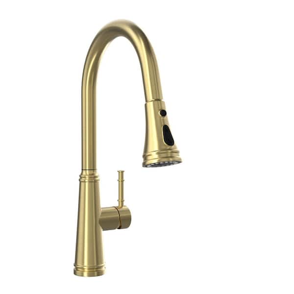 Flynama Single Handle Pull Out Kitchen Faucet in Brushed Gold