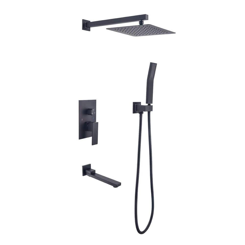 1-Spray Patterns 9.8 in. Wall Mount Dual Fixed and Handheld Shower Head with Bathtub Faucet 1.8 GPM in Matte Black price history on PriceWatchPro