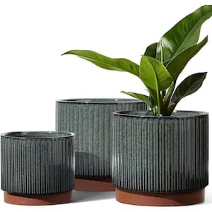 Contemporary 8 in. L x 6.5 in. W x 5.5 in. H Reactive Glaze Black Ceramic Round Indoor Planter (3-Pack)
