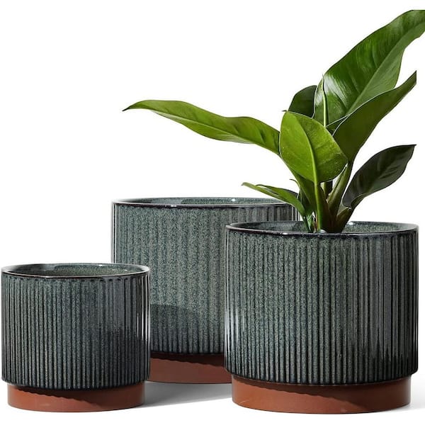 ITOPFOX Contemporary 8 in. L x 6.5 in. W x 5.5 in. H Reactive Glaze Black Ceramic Round Indoor Planter (3-Pack)