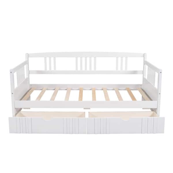 Donason White Twin Size DayBed Wood Bed with 2-Drawers