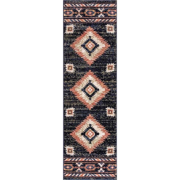 Well Woven Tulsa Lea Traditional Southwestern Tribal Blue 2 ft. 3 in. x 7 ft. 3 in. Runner Rug
