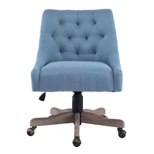Blue Modern Linen Fabric Upholstered Adjustable Swivel Task Chair with Wooden Base