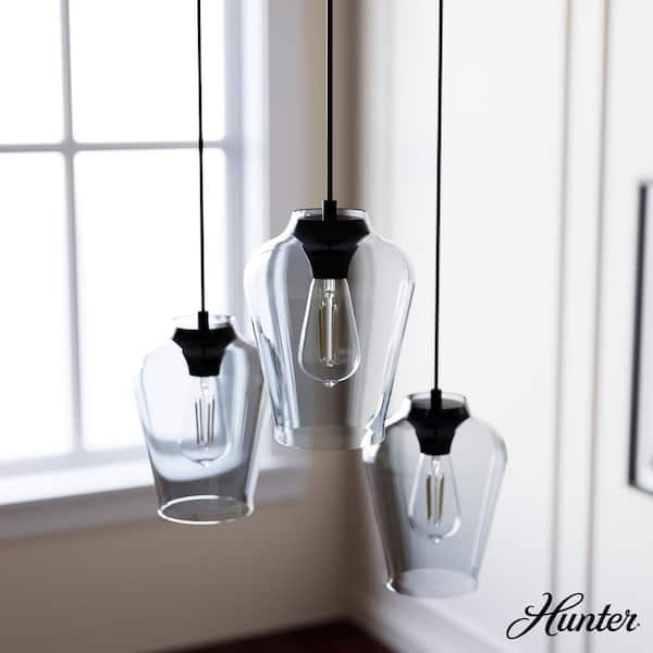 Hunter Vidria 3 Light Matte Black Chandelier with Clear Glass Shades Kitchen Light