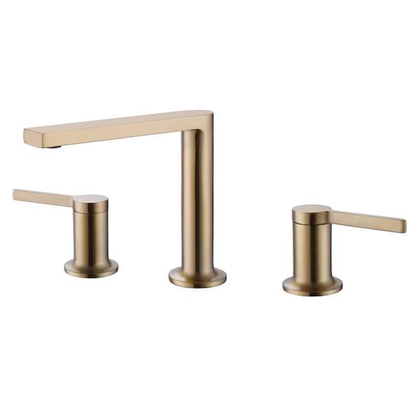 FLG 8 in. Widespread Double Handle Bathroom Faucet Brass Modern 3 Holes Bathroom Sink Vanity Faucets in Brushed Gold