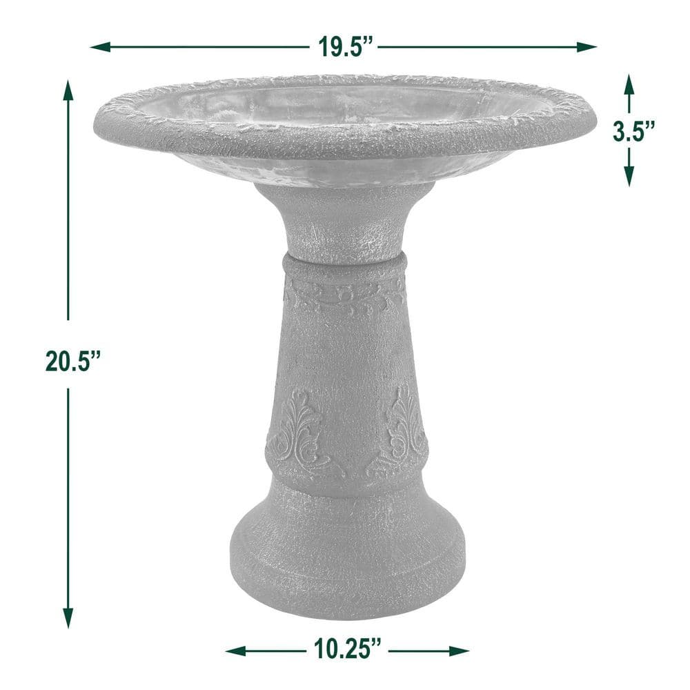 Arcadia Garden Fiberclay Birdbath with Ornate Floral Design