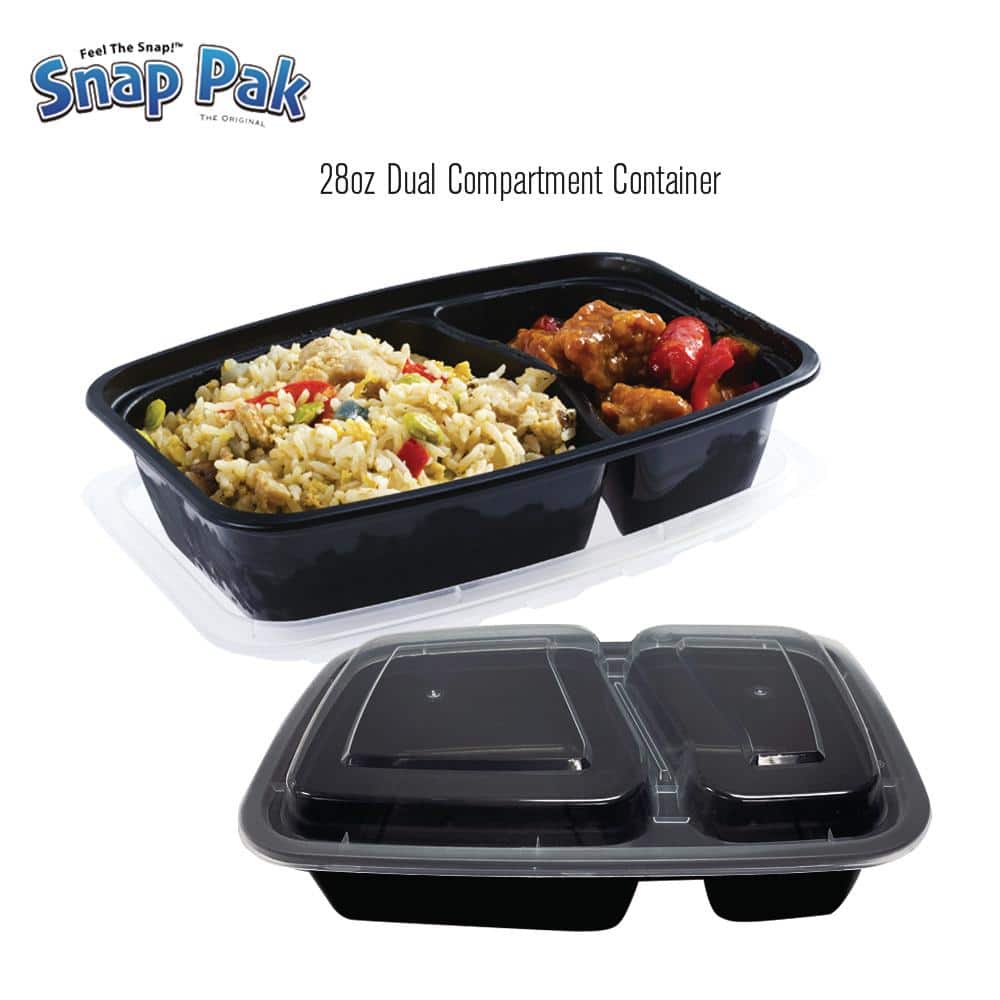 SNAP PAK 28 oz. Dual Rectangular Plastic Food Storage/Meal Prep