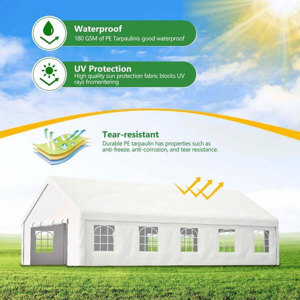 20 ft. x 32 ft. White Party Tent Outdoor for Parties Carport