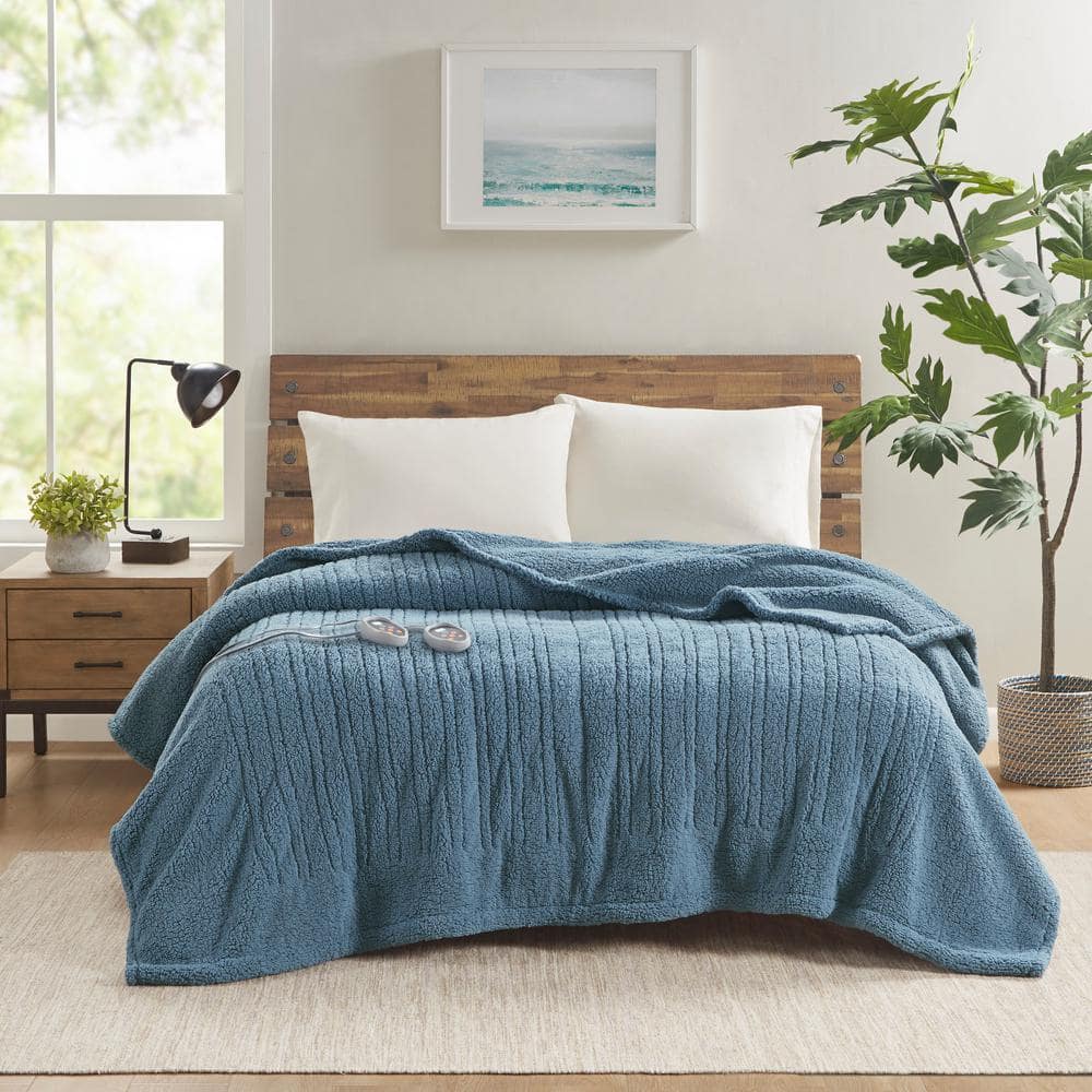 TRUE NORTH Sherpa Blue Berber Twin Electric Blanket