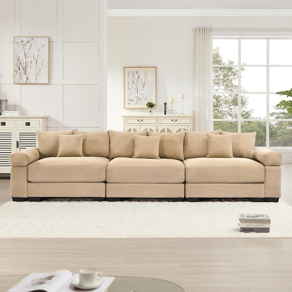GTMAJT 130 in. Straight Arm 22-Piece Corduroy Modular Sectional Sofa & Ergonomic Design in. Soft Ivory