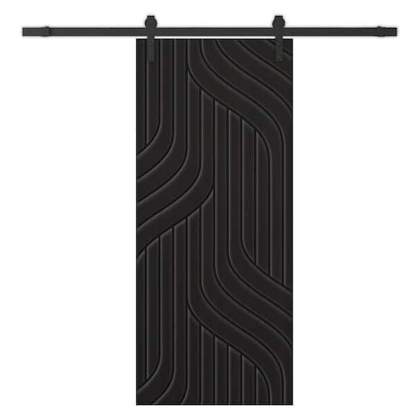 CALHOME 24 in. x 80 in. Black Stained Composite MDF Paneled Interior Sliding Barn Door with Hardware Kit