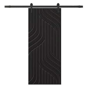 36 in. x 96 in. Black Stained Composite MDF Paneled Interior Sliding Barn Door with Hardware Kit