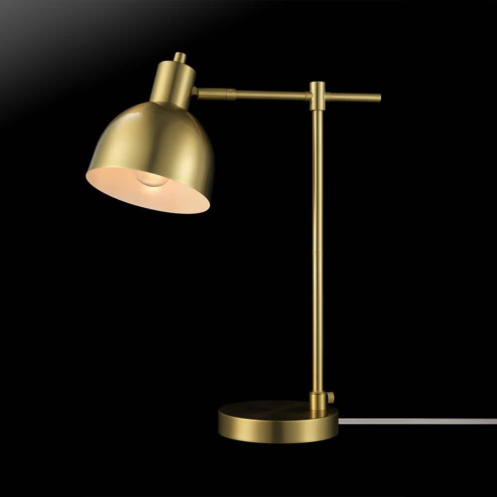 Matte Black Adjustable Desk Lamp with Brass Shade
