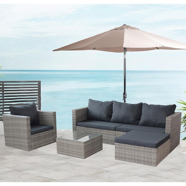 Unbranded 4-Piece Metal Outdoor Sectional Set with Gray Cushion, Coffee Table, Water Resistant, UV Resistant for Backyard Patio