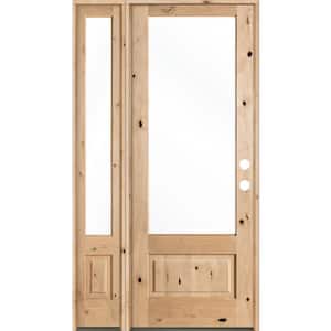 50 in. x 96 in. Farmhouse Knotty Alder Left-Hand/Inswing 3/4-Lite Clear Glass Unfinished Wood Prehung Front Door