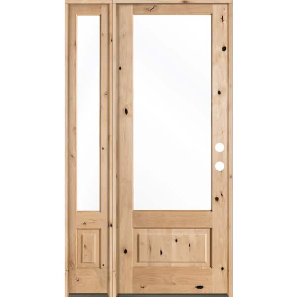 Krosswood Doors 50 in. x 96 in. Farmhouse Knotty Alder Left-Hand/Inswing 3/4-Lite Clear Glass Unfinished Wood Prehung Front Door