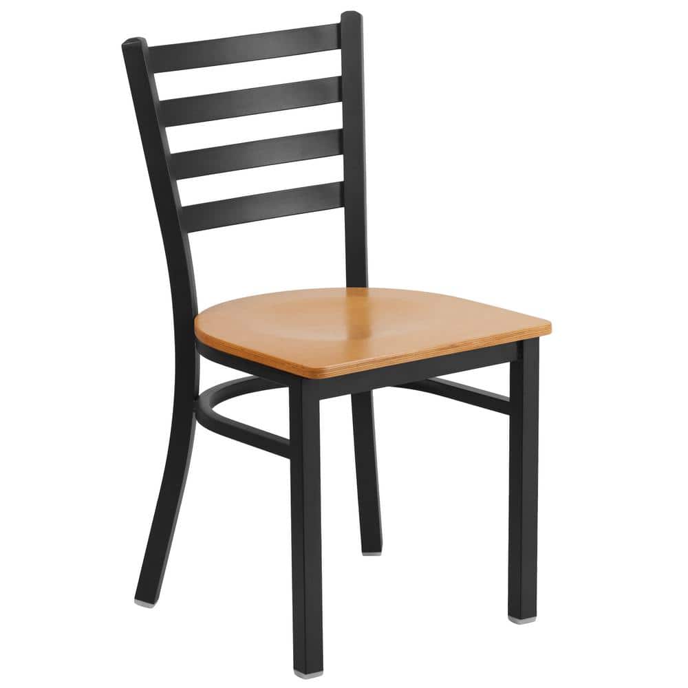 Natural Wood Seat Black Metal Ladderback Side Chair