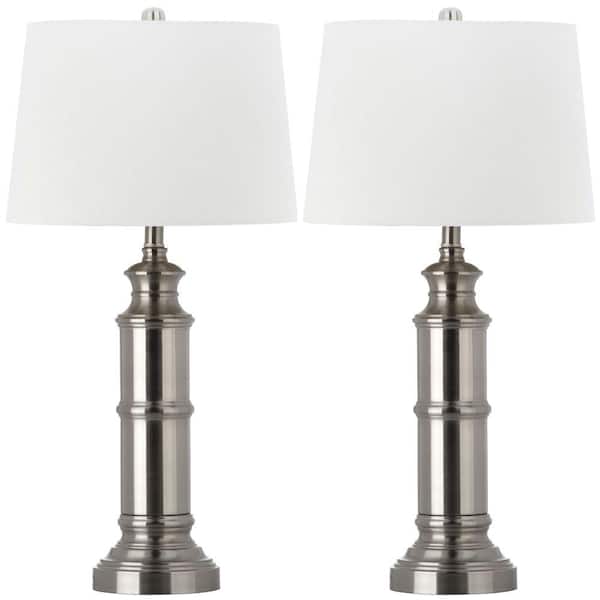 Safavieh Mariner 30.5 in. Nickel Table Lamp with White Shade (Set of 2)