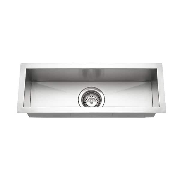 HOUZER Houzer Contempo Trough 23 in. Stainless Steel Undermount Single Bowl Bar Sink with Strainer and Grid - CTB-2385