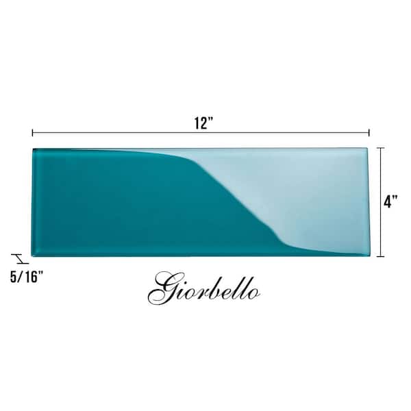 Giorbello Dark Teal 4 in. x 12 in. x 8mm Glass Subway Tile (5 sq. ft./Case)