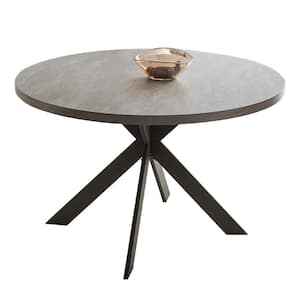 47.2 in. Round Gray Mid Century Modern Dining Table for 4-6 Person with Steel Legs(Seats 4)