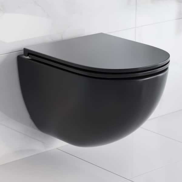 St. Tropez Wall-Hung 1-Piece 1.28 GPF Dual Flush Elongated Toilet in Matte Black, Seat Included