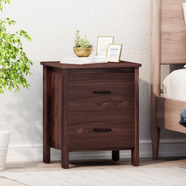 Noble House Sula 2-Drawer Walnut Nightstand (23.25 in. H x 19.15 in. W x 15.75 in. D)