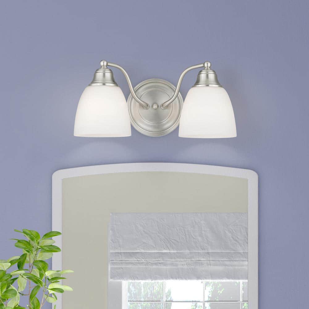 Elegant Brushed Nickel 2-Light Vanity with Satin Opal White Glass