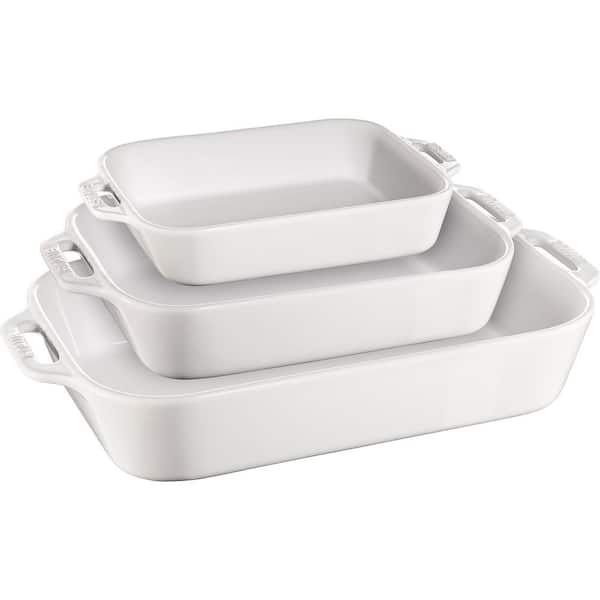 Ceramic 3-pc Rectangular Baking Dish Set - White