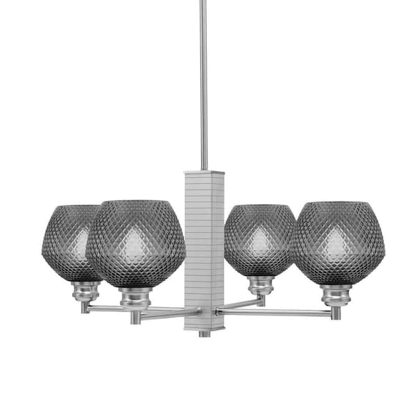 Unbranded Albany 24 in. 4 Light Brushed Nickel Chandelier with Smoke Textured Glass Shades