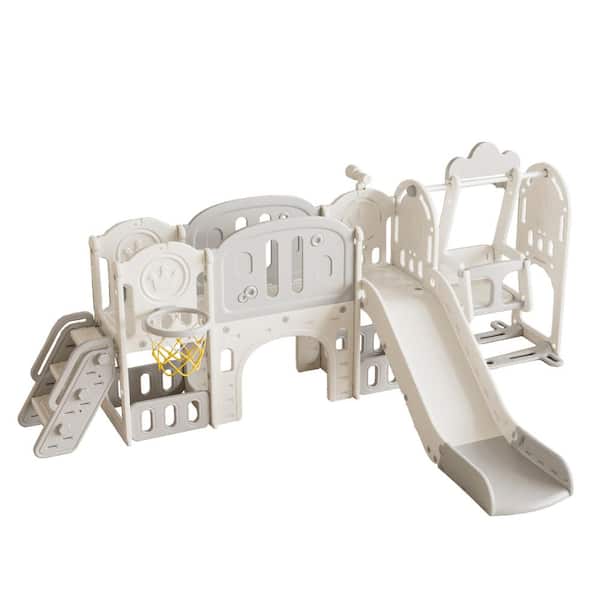 Unbranded Gray 11 in 1 Baby Slide Outdoor Indoor Playground with Basketball Hoop and Extra Long Aisle, Strong Swing