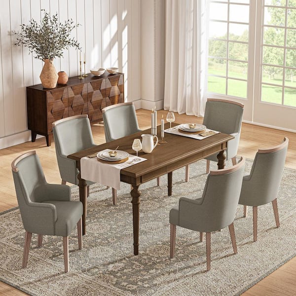 Jacob 8-Piece Rectangular Walnut Wood Top Dining Table Set Seats 6
