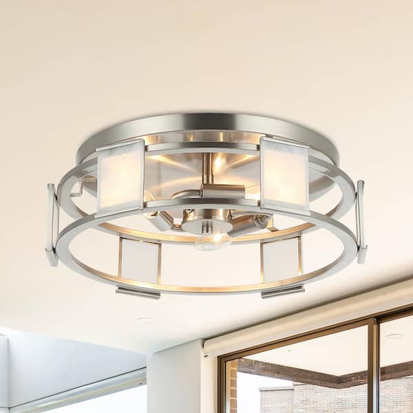 Modern 15 in. 3-Light Stain Nickel Flush Mount Ceiling Light