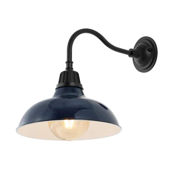 Aurora 12.25 in. Navy 1-Light Farmhouse Industrial Indoor/Outdoor Iron LED Gooseneck Arm Outdoor Sconce