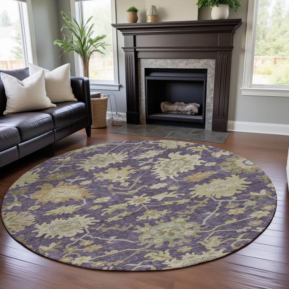 Mayfield Premium Machine Washable Abstract AMF1150 Eggplant 8 ft. x 8 ft. Round Rug price history on PriceWatchPro