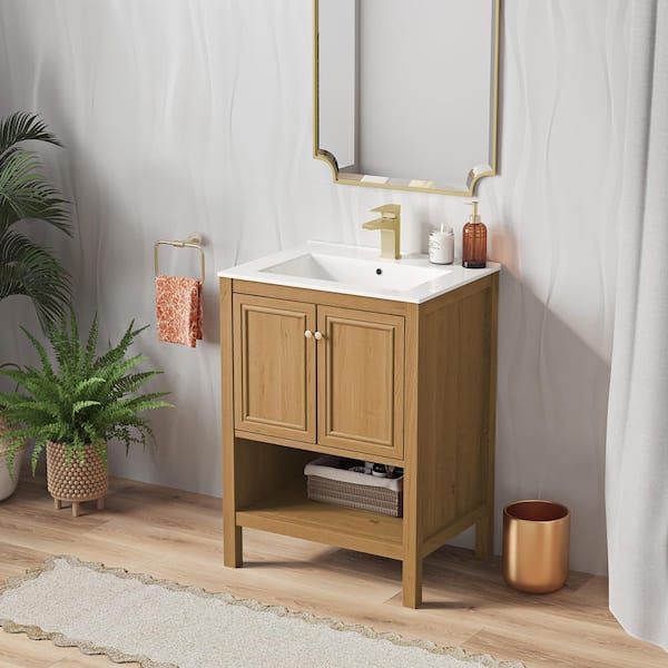 Swiss Madison Chateau 24 in. W x 23.55 in. D x 39.25 in. H 1 Freestanding Bath Vanity in Natural Oak with White Ceramic Top