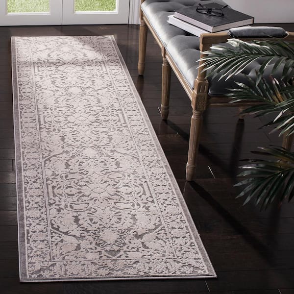 Reflection Dark Gray/Cream 2 ft. x 8 ft. Border Floral Runner Rug