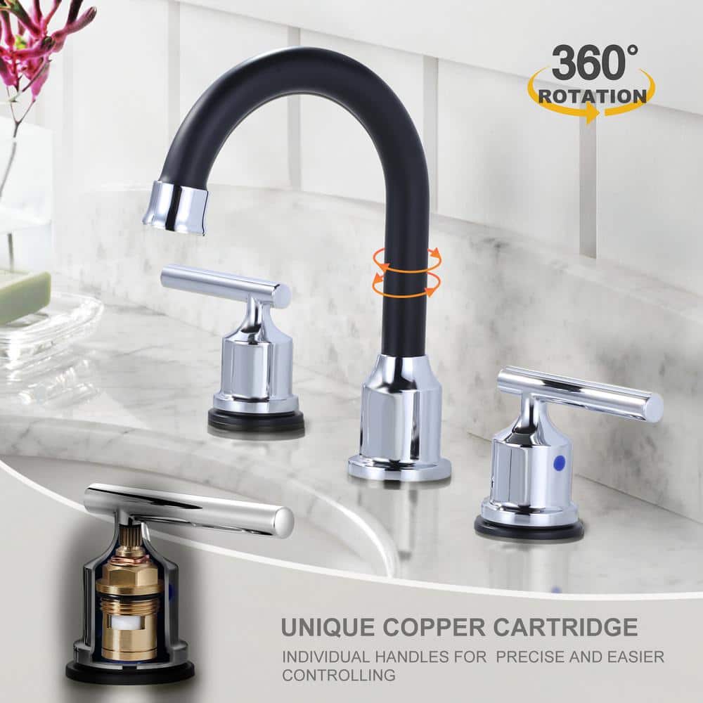 Polished Chrome and Black Stainless Steel Double Handle Bathroom Faucet