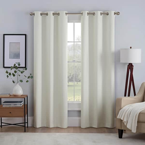 Eclipse Khloe Ivory Solid Polyester 40 in. W x 84 in. L Grommet Blackout Curtain Panel
