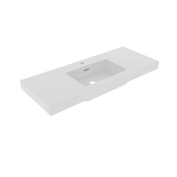 47.8 in. Undermount Rectangular Bathroom Sink in White,WITHOUT Drain and Faucet,Integrated Engineered Quartz Basin