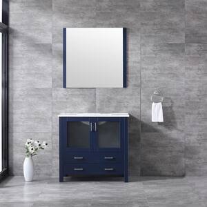 Volez 36 in. W x 18 in. D Single Bath Vanity in Navy Blue with Marble Top and Mirror