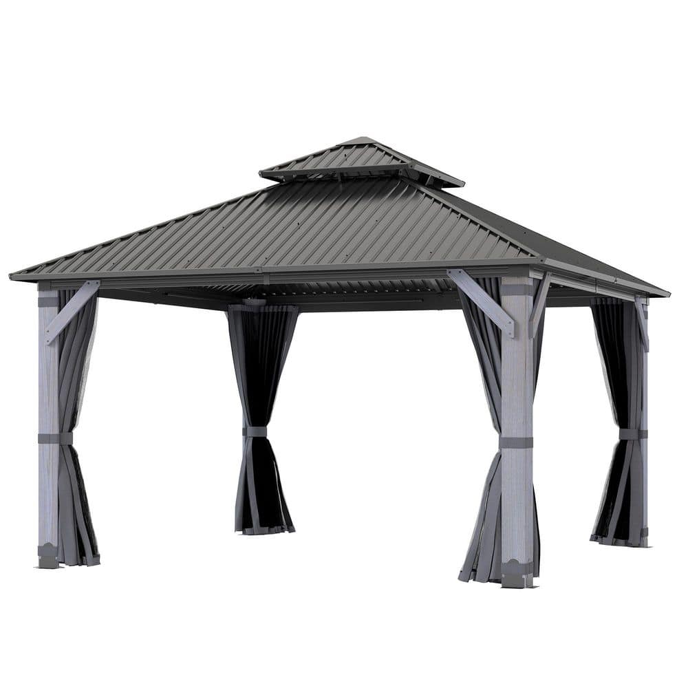 12 ft. x 12 ft. Outdoor Cedar Wood Gazebo with Double Curtains, Galvanized Steel Roof for Poolside, Garden, Backyard price history on PriceWatchPro