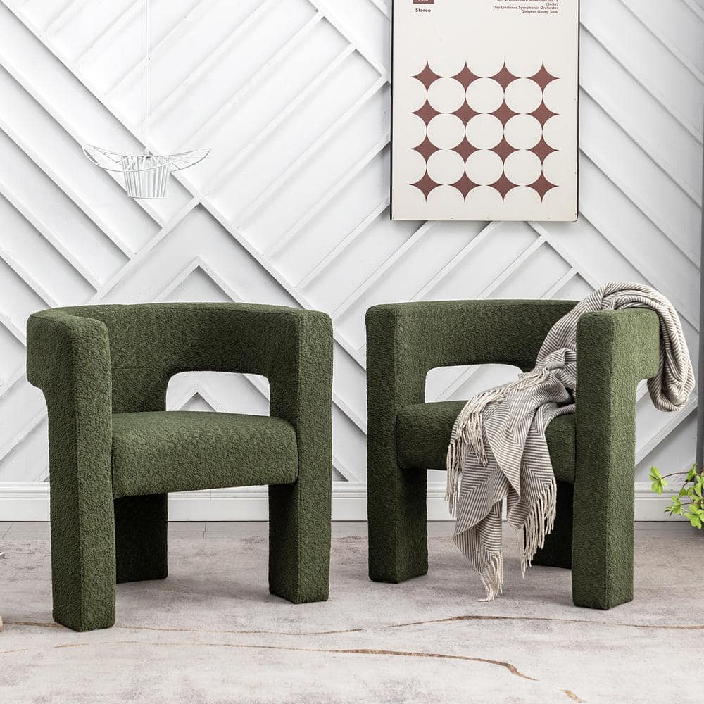 KINWELL Green 28 in. Wide Boucle Upholstered Square Armchair